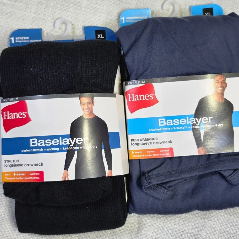 Hanes Premium Baselayer Men XL Long Sleeve Crewneck Lot Black Navy 9THWC1 9THTC1